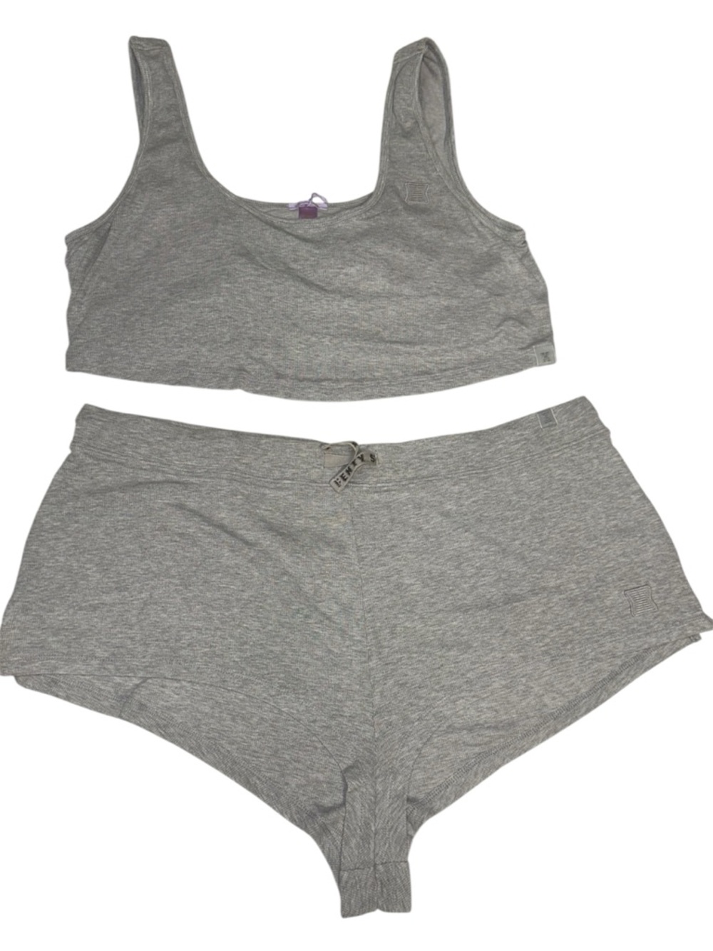 Savage X Fenty 2X Grey Ribbed Bralette & Boyshort Panty Set NWT